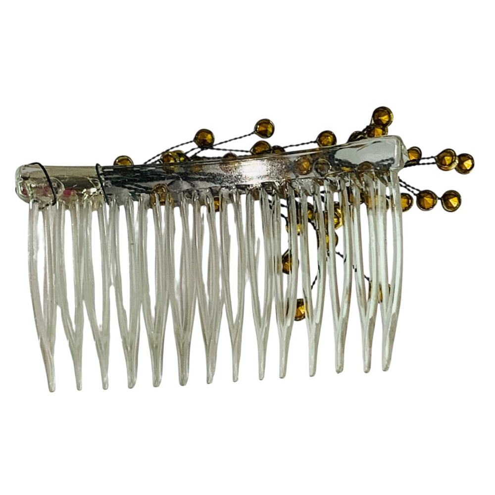 Vintage Plastic Hair Comb Rhinestone Spray Formal Updo 3 Inch - Picture 5 of 5